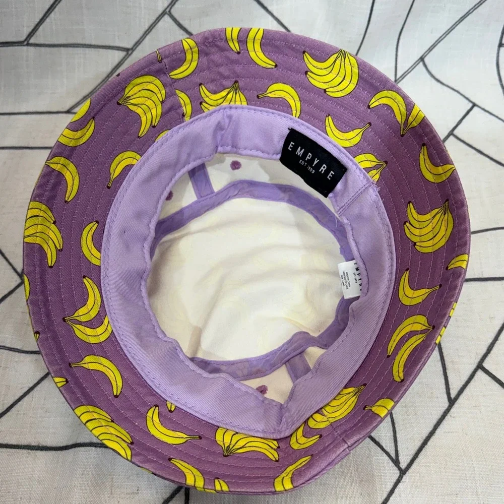Empyre Bucket Hat One Size Purple‎ Yellow Banana Print Streetwear Sun Hat